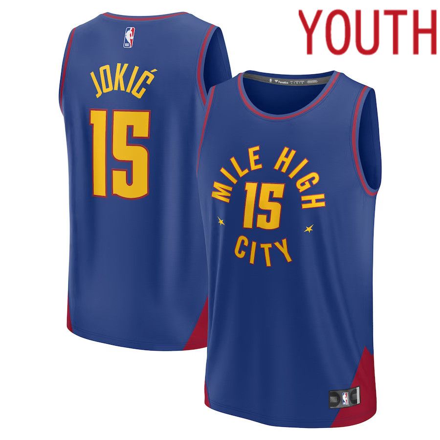 Youth Denver Nuggets #15 Nikola Jokic Fanatics Branded Blue Fast Break Player NBA Jersey